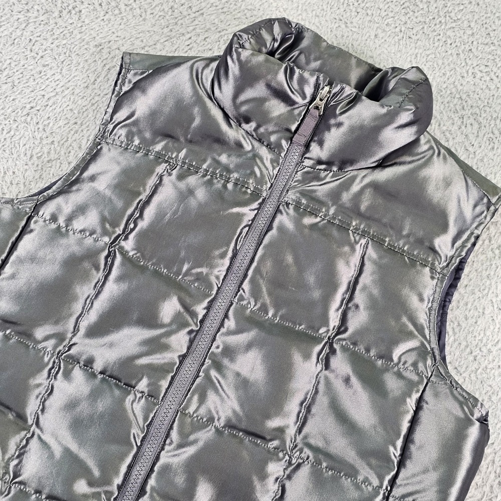 Lands' End Vest Womens Medium Gray Down Puffer Quilted Sleeveless Zip Insulated